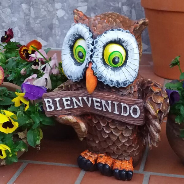 Figura Lechuza Grande Bienvenido para Interiores y Exteriores