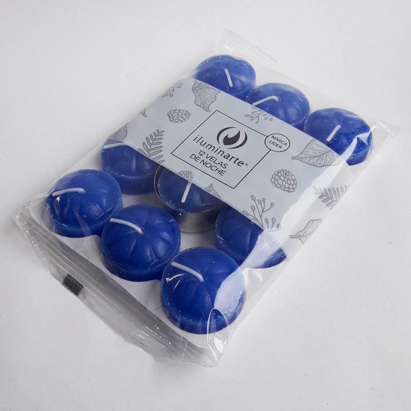 Velas de noche de colores Iluminarte x 12 unidades azules