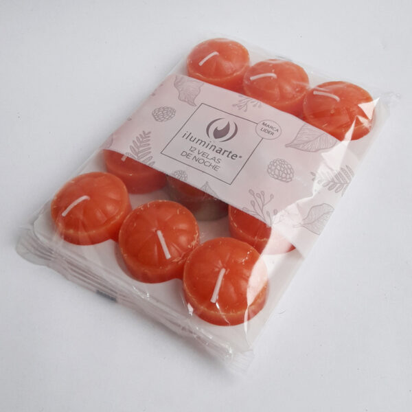 Velas de noche de colores Iluminarte x 12 unidades naranja