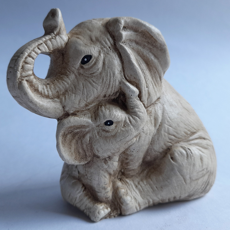 Porta Sahumerio Elefantes Familia Mamá y Bebé Beige