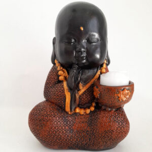 Figura Porta Vela Monje Budista Labrado Cobre