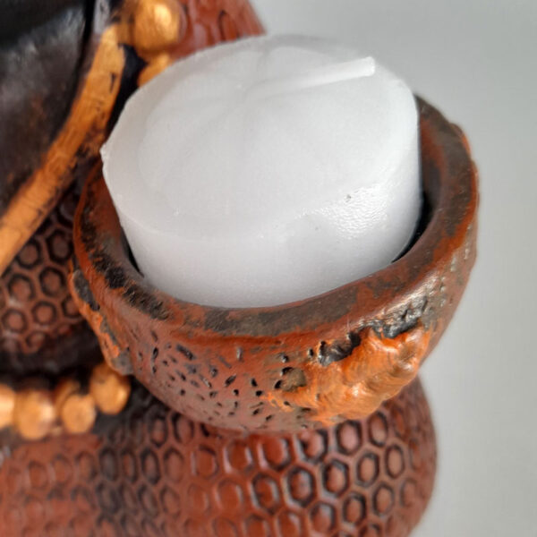 Figura Porta Vela Monje Budista Labrado Cobre