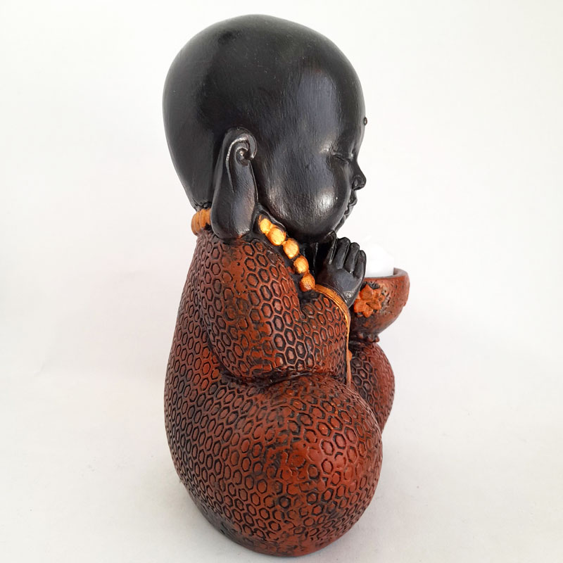 Figura Porta Vela Monje Budista Labrado Cobre