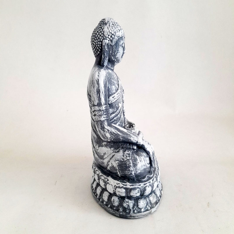 Figura Buda Mano a Tierra Flor de Loto 15,5cm Gris