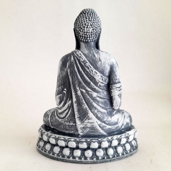 Figura Buda Mano a Tierra Flor de Loto 15,5cm Gris