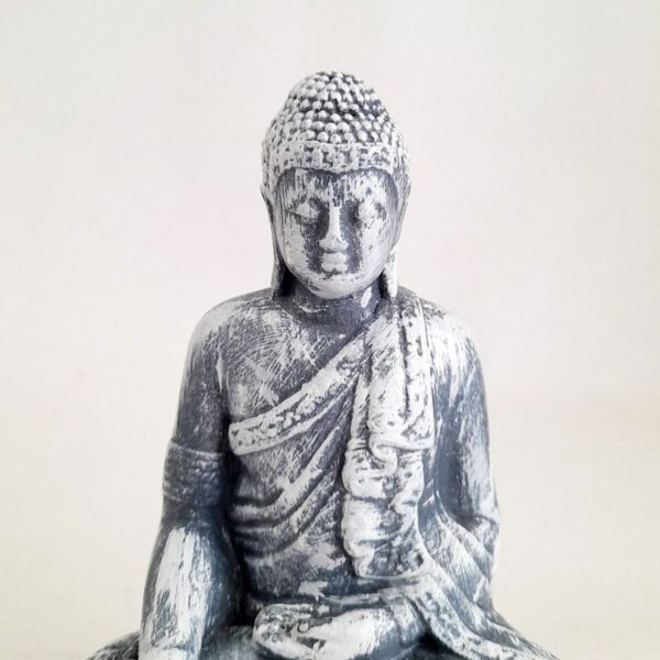 Figura Buda Mano a Tierra Flor de Loto 15,5cm Gris