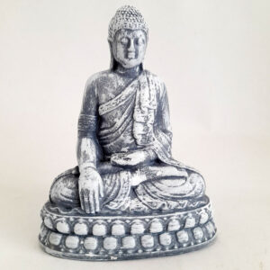 Figura Buda Mano a Tierra Flor de Loto 15,5cm Gris