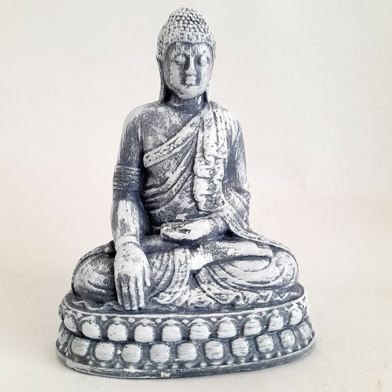 Figura Buda Mano a Tierra Flor de Loto 15,5cm Gris