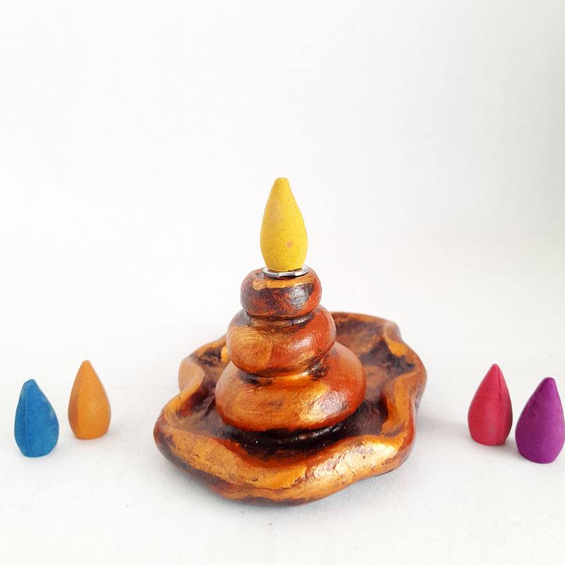 Fuente de Humo Hoja y Piedras Cobre + 5 conitos