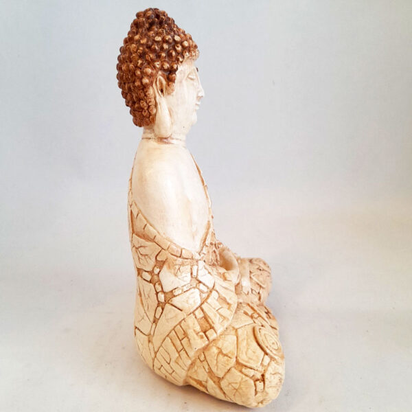 Figura Buda Mudra Meditación con Manto de Pavo Real Añejo