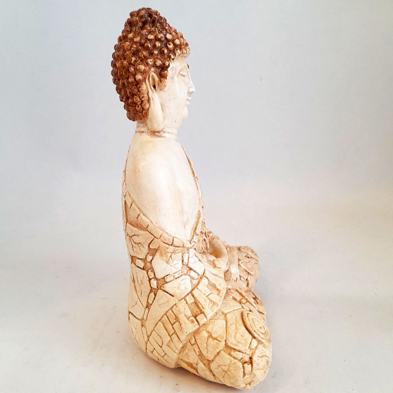 Figura Buda Mudra Meditación con Manto de Pavo Real Añejo