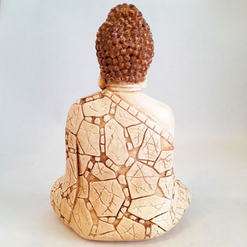 Figura Buda Mudra Meditación con Manto de Pavo Real Añejo