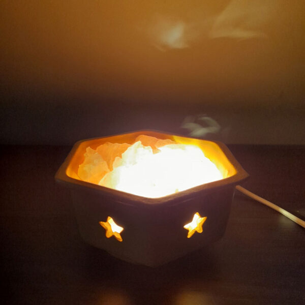 Lámpara de Sal del Himalaya Hexagonal con Estrellas Mostaza