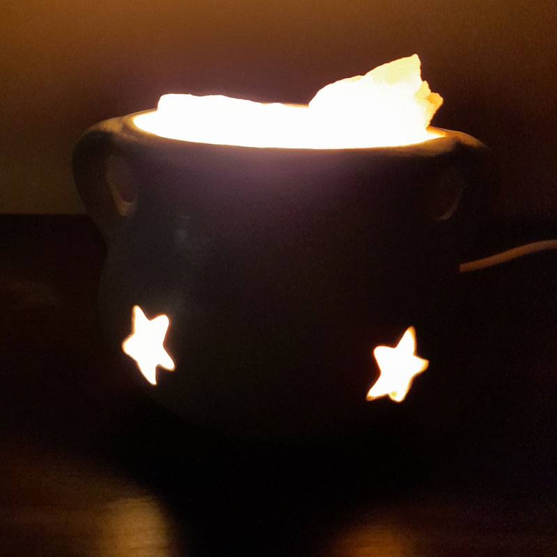 Lámpara de Sal del Himalaya Rústica Caldero Chico con Estrellas Blanco