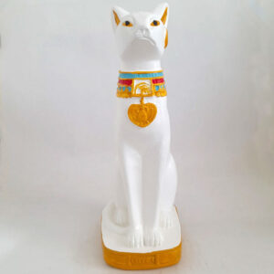 Figura de Gato Egipcio Mediano Blanco Diosa Bastet