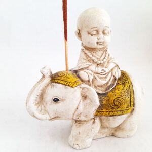 Porta Sahumerio Figura Buda sobre Elefante Manto Amarillo