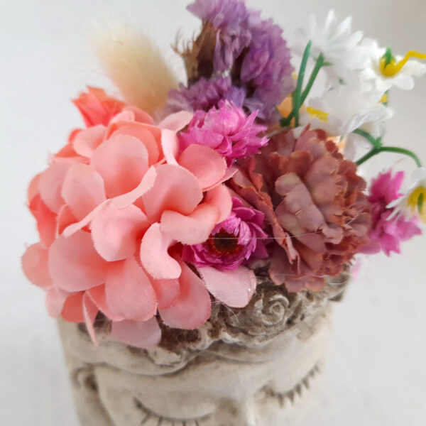 Figura Hada Pensativa con Flores en Tono Rosado
