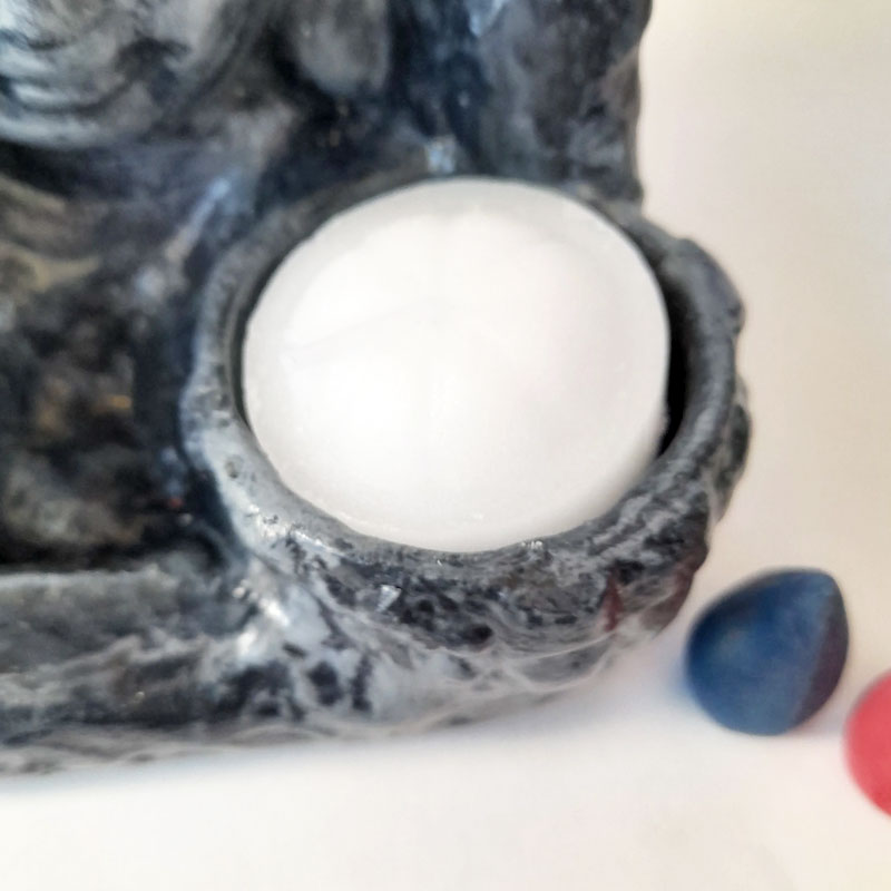 Fuente de Humo Buda Gris Porta Sahumerio Porta Vela + 5 conitos