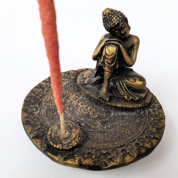 Porta Sahumerio Buda Sentado en Plato Mandala Cobre