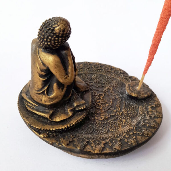 Porta Sahumerio Buda Sentado en Plato Mandala Cobre