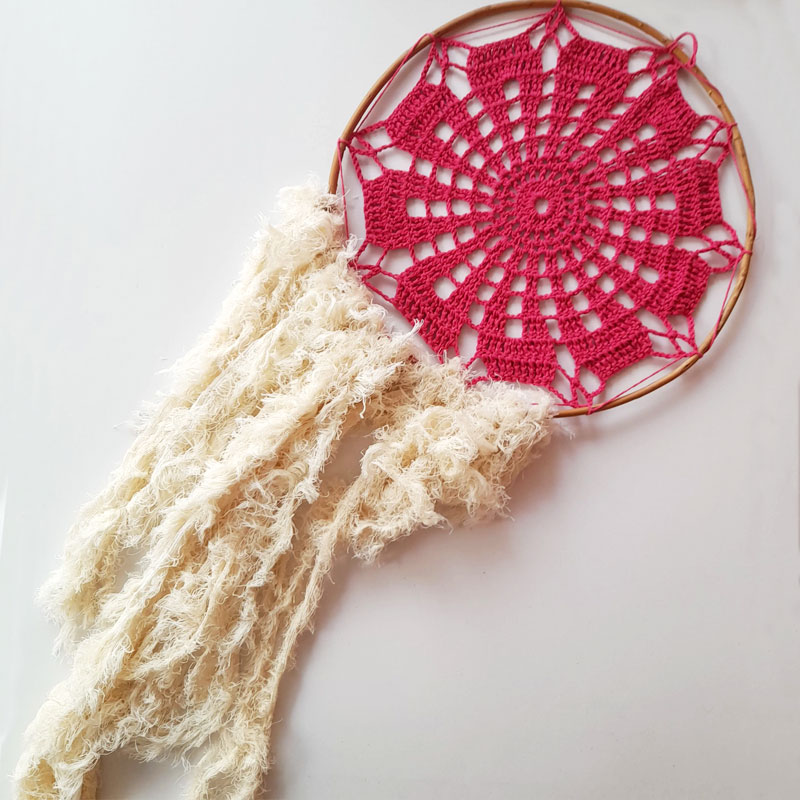 Atrapasueños Grande Tejido Rosa y Crudo