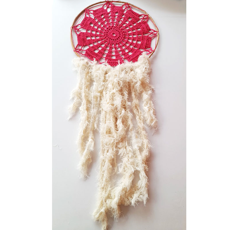 Atrapasueños Grande Tejido Rosa y Crudo