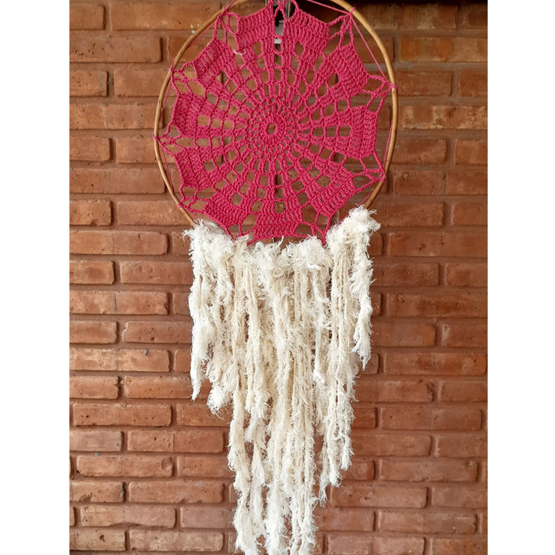 Atrapasueños Grande Tejido Rosa y Crudo