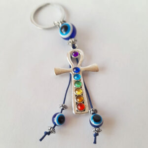 Llavero Cruz de Ankh con 7 chakras y Ojo Turco