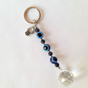 Llavero con Ojo Turco y Dije de Mano de Fátima