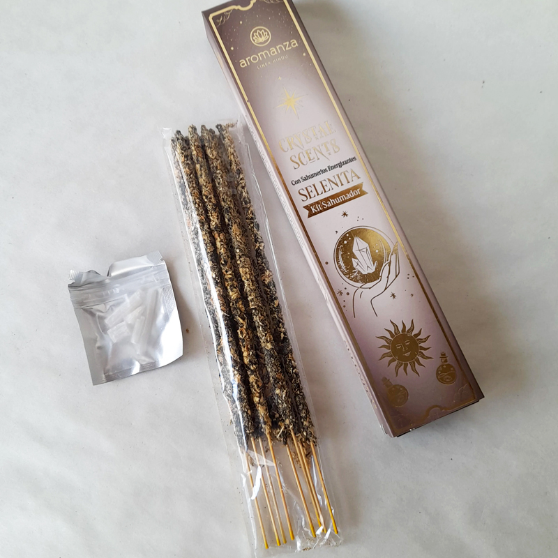 Sahumerios Energizantes Crystal Scents con Piedras de Selenita
